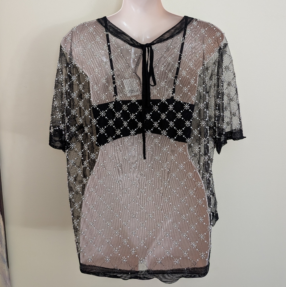 Free People Loir Embellished Top Black Large NWT - Picture 9 of 11